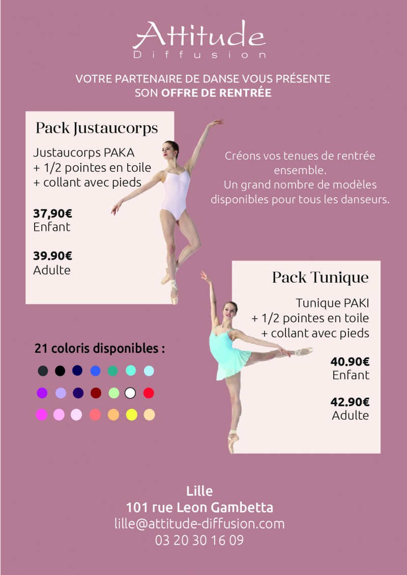 Tenue de danse classique - Justaucorps et chaussons de danse Attitude  Diffusion